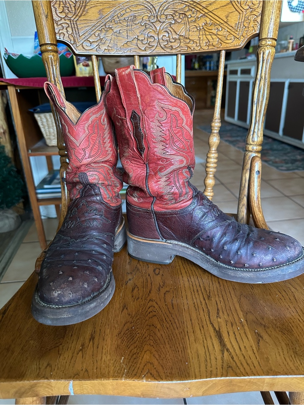 Women’s Lucchese Two-Tone Red and Brown Western Work Boots